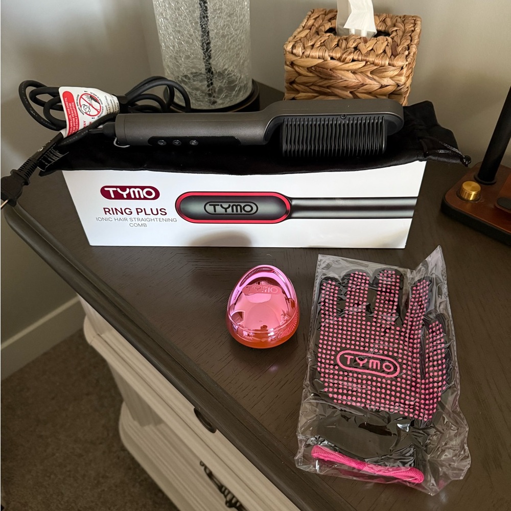 TYMO Ring Plus Hair Straightening Comb - Black and Pink